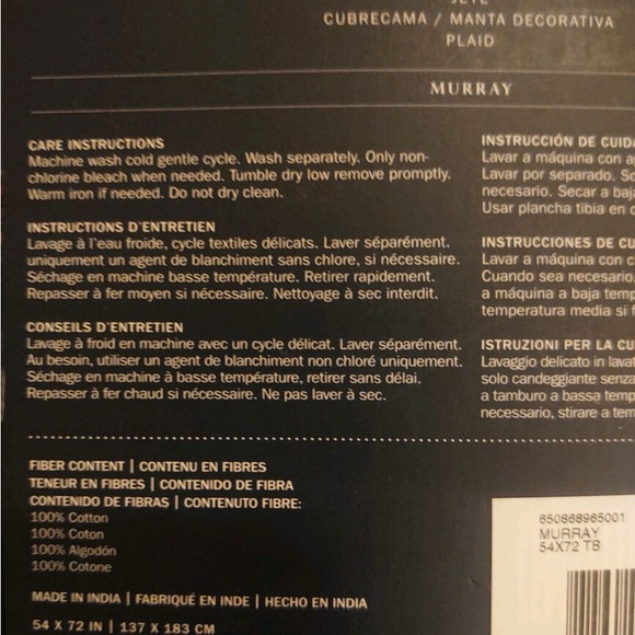 RALPH LAUREN 54”x 72” MURRAY Throw Blanket - Plaid 100% Cotton- Made in India - Picture 5 of 5